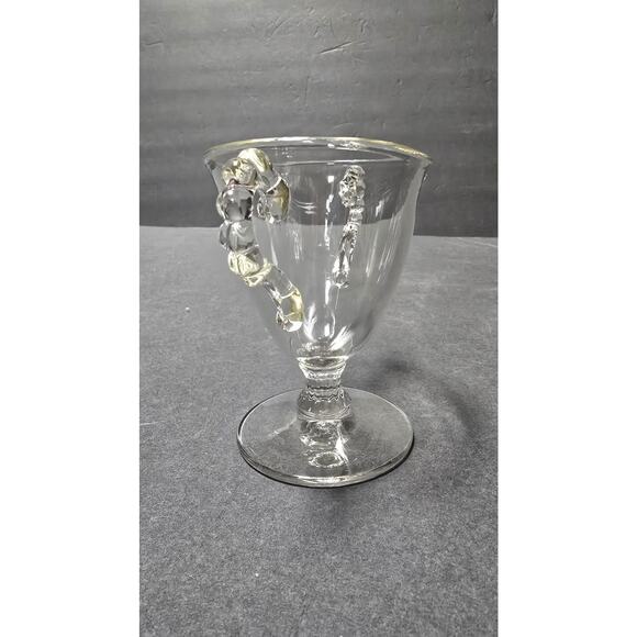 Vintage Clear Glass Footed Sugar Bowl Loving Cup Double Handle Beaded Pedestal - Picture 4 of 5
